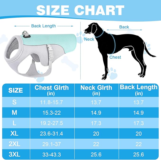 Guzekier Dog Cooling Vest Harness Cooler Jacket with Portable Water Bottle, for Walking, Outdoor Camping and Hunting Training (XL, Blue, White)