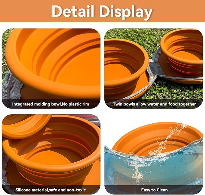 Collapsible 2-in-1 Dog Bowls: Leakproof Double Silicone Food & Water Bowl for Travel, Camping, Hiking - Portable Cat & Dog Feeding Supplies (Brown)