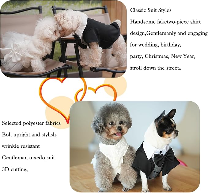 Dog Tuxedo Wedding Suit Shirt with Bow Tie, Formal Outfit Tux Attire for Puppy Small Medium Dogs Cats Costume (BW Suit, Medium)