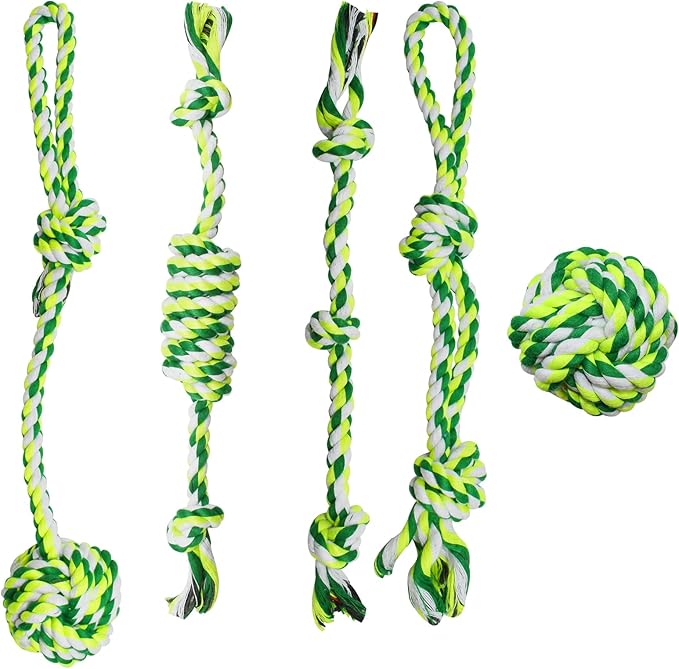 ASOCEA 5 Pack Dog Rope Toys Cotton Puppy Teething Chew Toys for Small Dogs Puppies Interactive Tug Toy for Training Fetching Boredom Relief（Green）