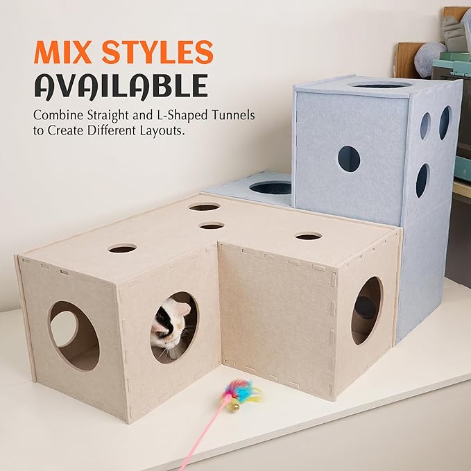 PETKARAY Cat Tunnel, Original Cat Hideaway Cave for Indoor Cats, Large Kitten Play Tubes and Tunnels, Soft Felt Cat Toy with Interactive Peek Hole， Grey Straight