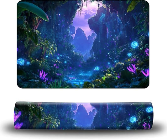 Dog Food Mat, 19.6" x 23.6" Absorbent Pet Feeding Mat for Food and Water, Waterproof Diatom Mud Pet Placemat with Non-Slip Rubber Backing, Easy Clean Cat Bowl Mat for Floors - Purple Forest