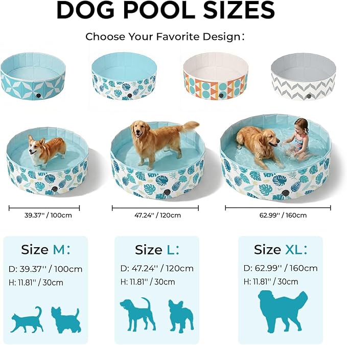 furrybaby Dog Pool for Large Dogs, Foldable Hard Plastic Pet Swimming Pool, Heavy Duty 0.5mm PVC with Non-Slip Bottom, Portable Kiddie Pool for Dogs, Pet Bath Tub for Backyard Summer, GR 63“