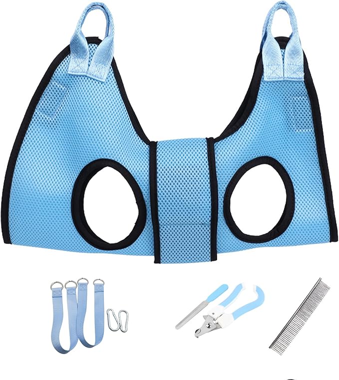 Dog Grooming Hammock, Helpful Hammock for Nail Trim, Restraint Sling for Nail Clipping, Grooming Hammock for Dog Pet to Nail Trimming (Light Blue, L)