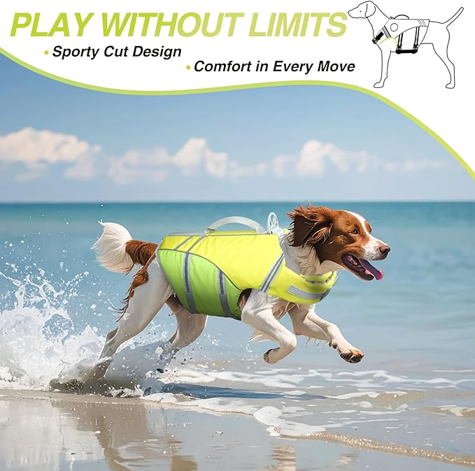 VIVAGLORY Sports Style Dog Life Vest, Dog Life Jacket for Swimming & Boating, Ripstop & Buoyancy for Puppy Doggy, Lifejacket with Handle, M, Yellow Grey
