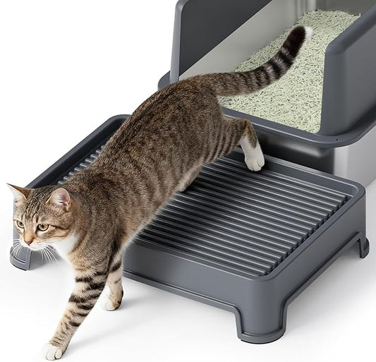 Booche Cat Ramp for Litter Box Elevated Litter Ramp for Cat Litter Boxes, Washable Easy Cleaning Steps with Filter Functions Suitable for Small & Elderly Cats(14"x10"x2.5")