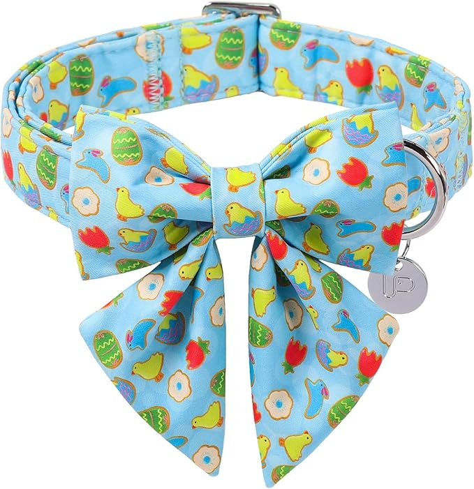 Easter Dog Collar with Bow Tie, Cotton Bunny Bowtie for Large Girl Boy Dog, Cute Rabbit Pet Collar with Metal Buckle, Gift, L