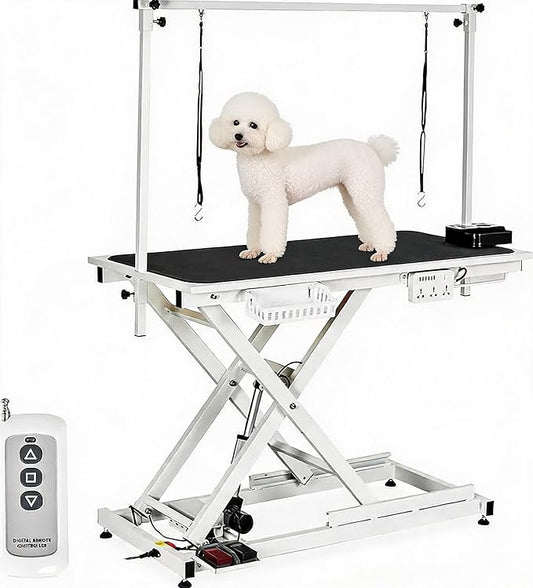 50" Electric Dog Grooming Table for Home, Heavy Duty Height Adjustable Pet Wash Station with Arm, Portable Non-Slip Tabletop, Tool Organizer & USB Outlet, Supports 300lbs for All Pets
