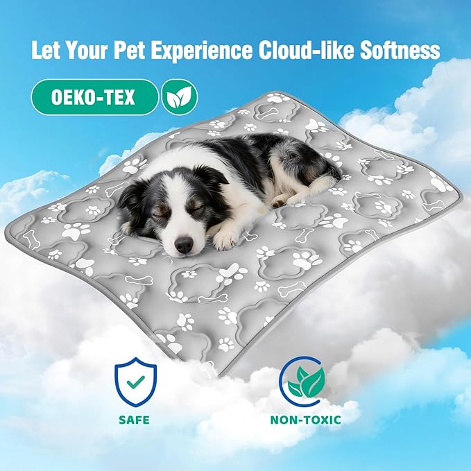 Dog Cooling Mat, Large Cooling Dog Bed Mat for Indoor & Outdoor, Q-Max>0.5, Machine Washable Non-Toxic Portable Pet Cooling Pad for Kennel, Crate, Car - L(36" x 27") - Grey