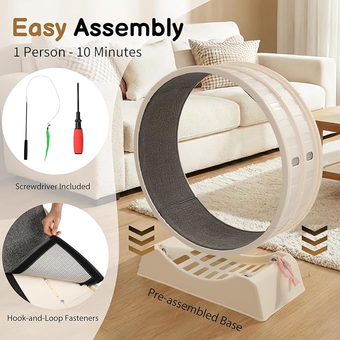Outvita Cat Exercise Wheel for Indoor Cats, 31.5" Cat Treadmill with Detachable Carpet ＆ Locking Mechanism, Cats Running Wheel Helps Cats to Lose Weight and Keep Health, Easy Assembled (White)