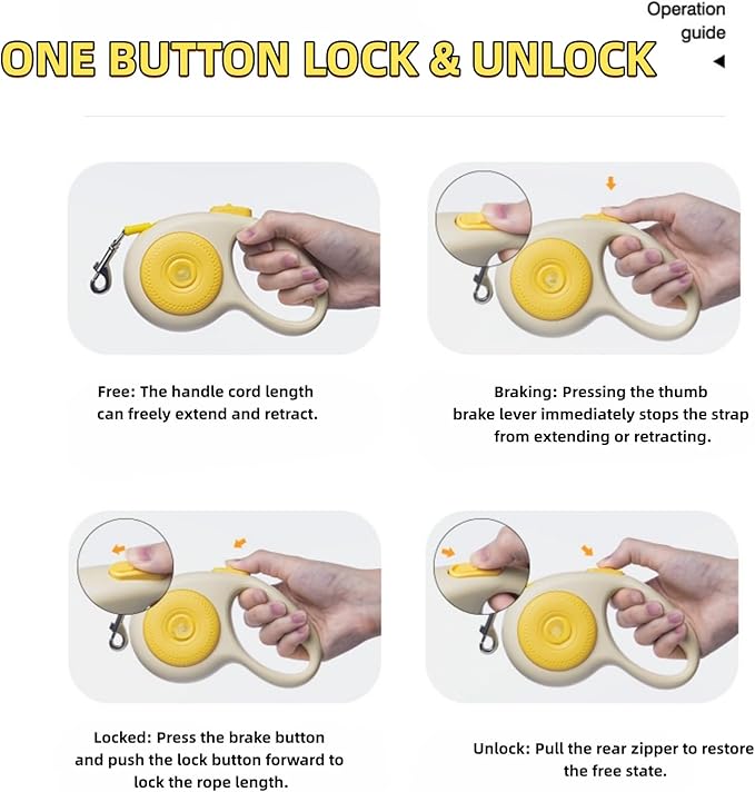 Small Breed Dual Retractable Dog Leash (Up to 44 Lbs Each) One-Button Break and Lock, Non-Slip Grip, Double-Headed, 16-Foot Extendable Pet Leash with Poop Bags, and 360° Tangle-Free (Yellow, Medium)