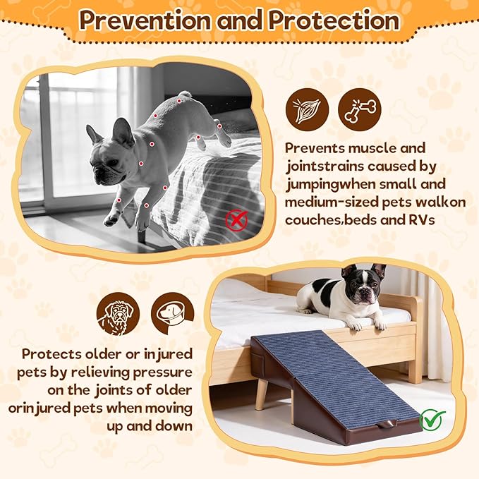 Dog Ramp for Small Dogs, 13.5" H-16 Wide Foldable Dog Stairs Ottoman for Bed and Couch,2 in 1 Pet Ramp & Steps,Split Ottoman Design,Non-Slip Wooden Pet Stairs for Puppy Senior Injured Dogs & Cats