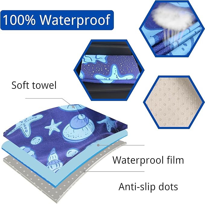 Waterproof Car Seat Cover for Front Seats, Protector for Cars SUVs Trucks, Sweat Towel Seat Covers Bucket for Gym,Workout,Beach,Hiking,Running (Conch Shells Starfish, 1PC)