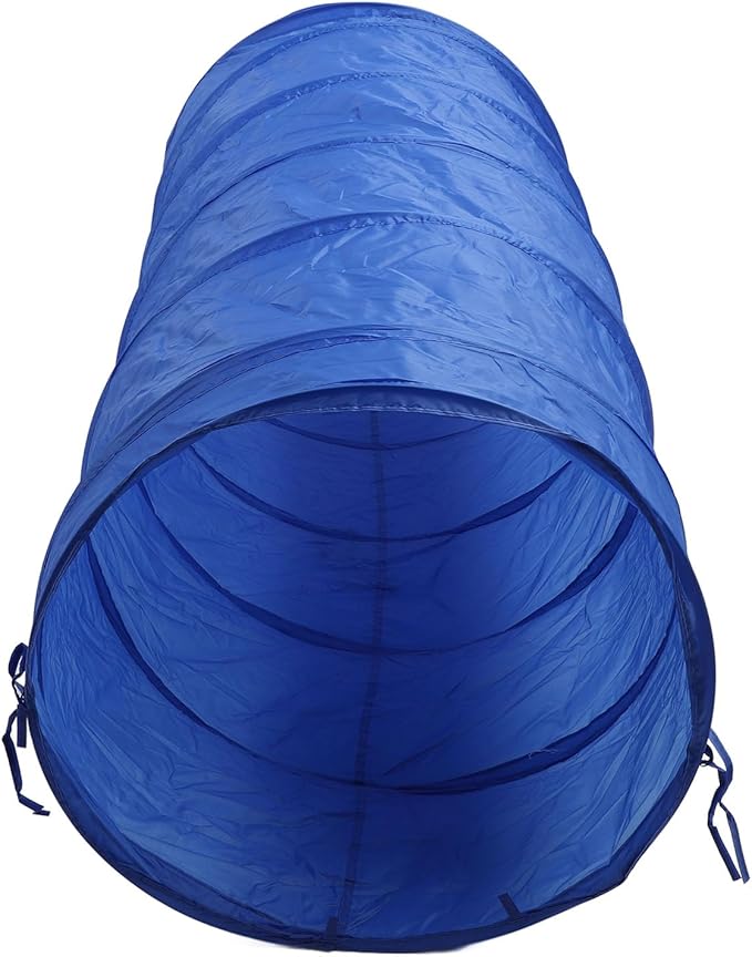 Drfeify Dog Agility Training Tunnel Portable Tear Proof Round Tunnel for Dog Play Training, Blue Oxford Fabric 23.6 X 59.1in