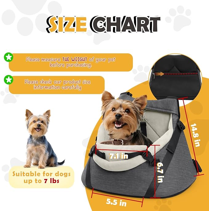 WOYYHO Luxurious Dog Booster Car Seat Designed for Tiny Dogs up to 7 lbs, Vegan Leather Pet Dog Car Seat with Safety Belt & Soft Flannel Liner for Teacup Yorkie, Chihuahua, Maltese, Small Dogs Cats