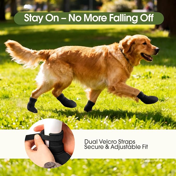 Dog Rain Boots Waterproof, 4PCS Dogs Shoes Non Slip Dog Boots & Paw Protectors, Easy On Rubber Doggie Booties Pet Shoes for Hot Pavement Snow Rain, Dog Rainboots for Small Medium Large Dogs, Black 3XL