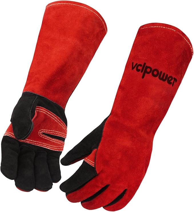 vclpower Animal Handling Gloves Size L Fit for Men & Large Hands Bite Proof Double Leather Reinforced Padding Dog, Cat Scratch, Bird Handling Falconry Gloves Grabbing Reptile Squirrel Snake Bite 16in