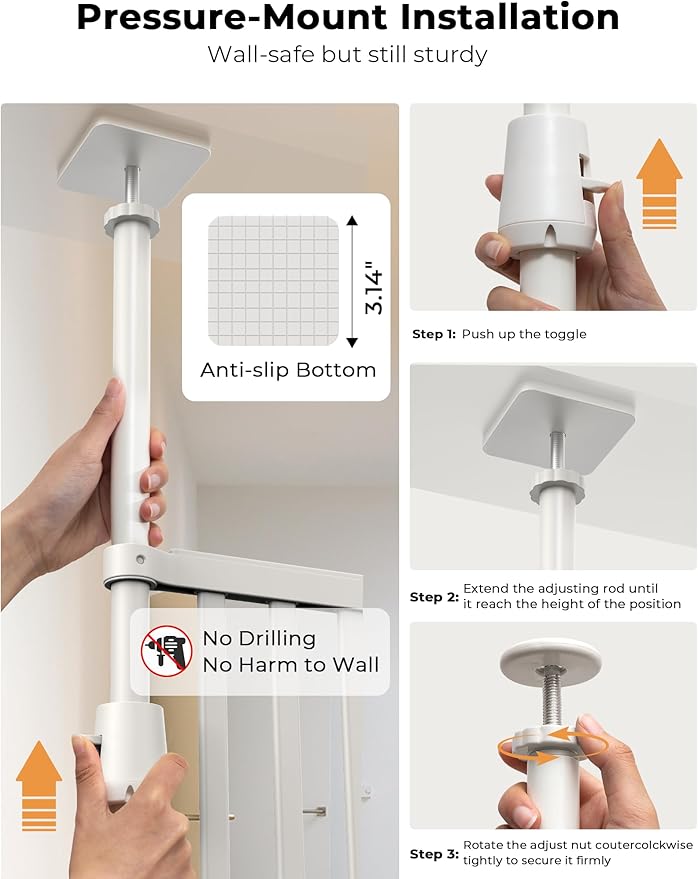 Extra Tall Cat Gate for Doorway: 74.8"-90.5" Tall Cat Gates for Pet 30.3"-38.2" Wide Pressure Mount No Wall Drilling for Indoor Stairs Doorway Room Door Dog Safety Barrier No Toddler