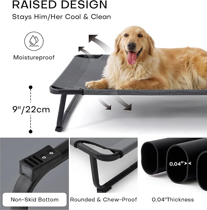 MADE 4 PETS Elevated Outdoor Dog Bed for Extral Large Dogs – Heavy-Duty Raised Cot with Breathable Cooling Mesh, No-Slip Feet, Chew-Resistant Frame, Indoor & Outdoor Pet Hammock, 49"x32", Gray