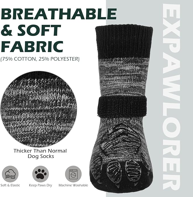 EXPAWLORER Dog Socks to Prevent Licking Paws with Grippers for Hardwood Floors Anti Slip, Traction Control Dog Shoes Booties Boots & Paw Protectors for Small Medium Large Senior Dogs Cold Winter L