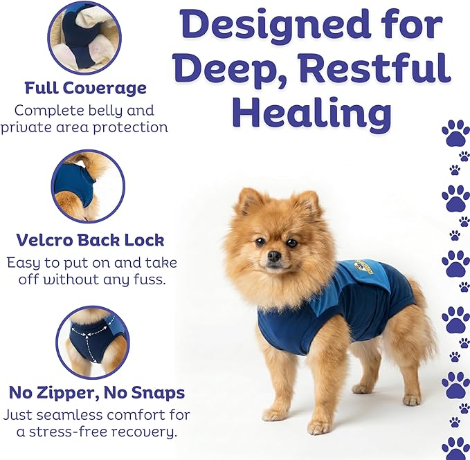 Surgi Snuggly Dog Surgery Recovery Suit – Dog Onesie for Post Surgery Recovery, Female Spay & Male Neuter – Surgical Suit for Dogs, E-Collar Cone Alternative, Double Blue - Medium Long, 16" - 19" (EC)