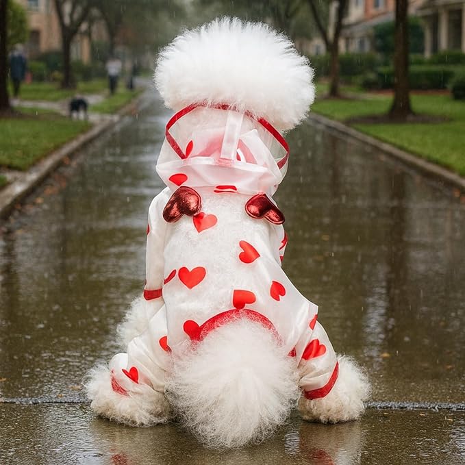 Waterproof Dog Raincoat,Full Coverage 4 Legs Dog Rain Jacket for Small Dogs,Pet Rain Coat with Hood,Reflective Strips&Leash Hole Outdoor Raincoat (Small（for Weight 3.3-5 lb）, Heart)