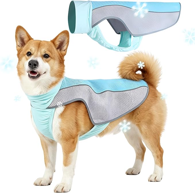 Dog Cooling Vest, Summer Cooler Jacket for Small & Medium Dogs Soft Breathable Mesh Lightweight Pet Shirt for Beach Hiking Walking (Blue,L)