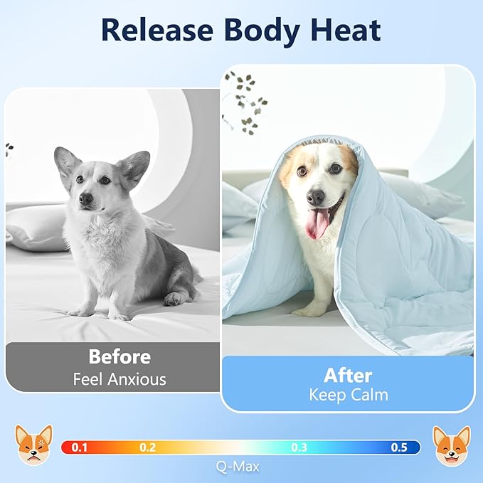 MIXJOY Cooling Blanket for Extra Large Dogs Breathable, Dual-Sided with Q-MAX>0.5, Lightweight Pet Cooling Throw Blanket Summer for Dog Bed & Couch Bed, Washable Soft Cat Cold Mat, Aqua Blue, 50x60