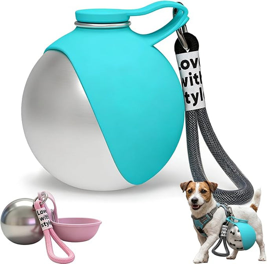 2-in-1 Portable Tumbler for Dogs, Leak-Proof Stainless Steel Dog Water Bottle with Silicone Bowl, Ideal for Walking, Hiking & Travel, Compact Dispenser for Small Dogs & Puppies (10oz) (B)
