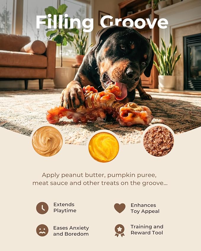 2 Pack Tough Nylon Dog Toys for Aggressive Chewers – Heavy Duty Dinosaur Chew Bones for Large Dogs (20–90 lbs), Bacon Flavor, Long-Lasting Power Chewer Toys to Keep Dogs Busy