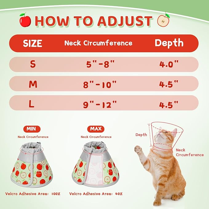 Cat Cone Collar Soft to Stop Licking, Adjustable, Foldable Lightweight Kitten Cones After Surgery Recovery for Cats & Kittens, Cat Cone Alternative, Easy Eating (Apple Red, M)