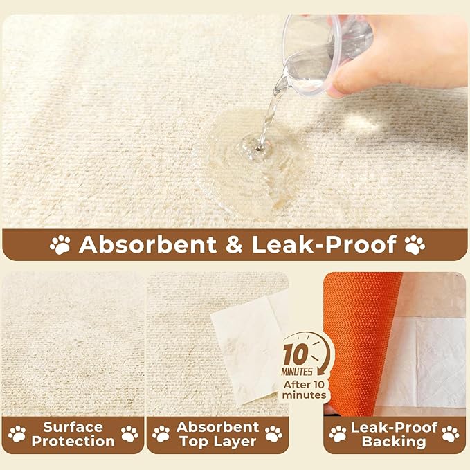 Dog Crate Mat, 24 in X 36 in Dog Playpen Mat Extra Large Liner for Under Dog Crate Cages, Absorbent Urine, Puppy Pee Pad Reusable Washable Floor Protector Waterproof Non-Slip Cream White