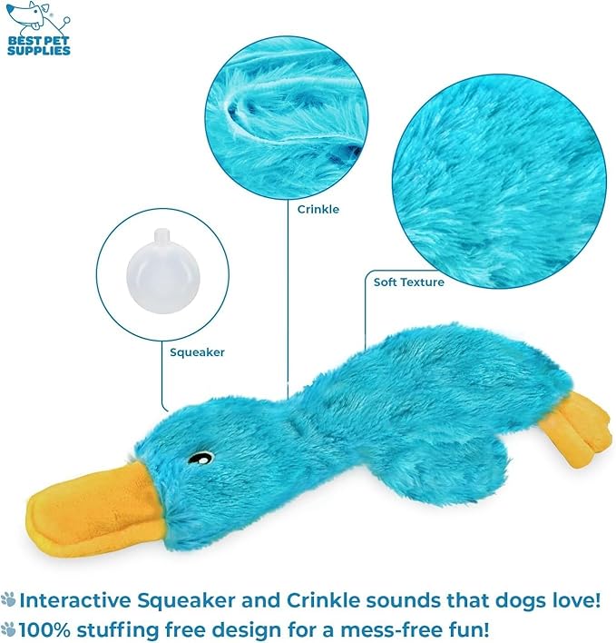 Best Pet Supplies Squeaky Dog Toys with Soft Durable Fabric for Small, Medium and Large Pets Interactive Toy for Indoor Play, Supports Active Biting and Play - Crinkle Duck (Light Green & Turquoise)