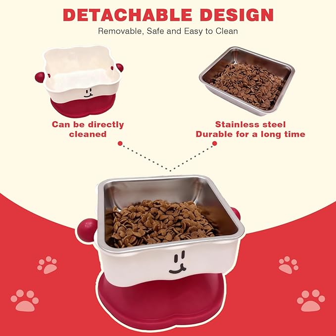 Elevated Cat & Small Dog Bowl - 30° Slanted Anti-Slip Feeding Bowl, Detachable Stainless Steel Design, Reduces Stomach Pressure, Comfortable Eating Posture, Easy to Clean, Fits Cats & Small Breeds