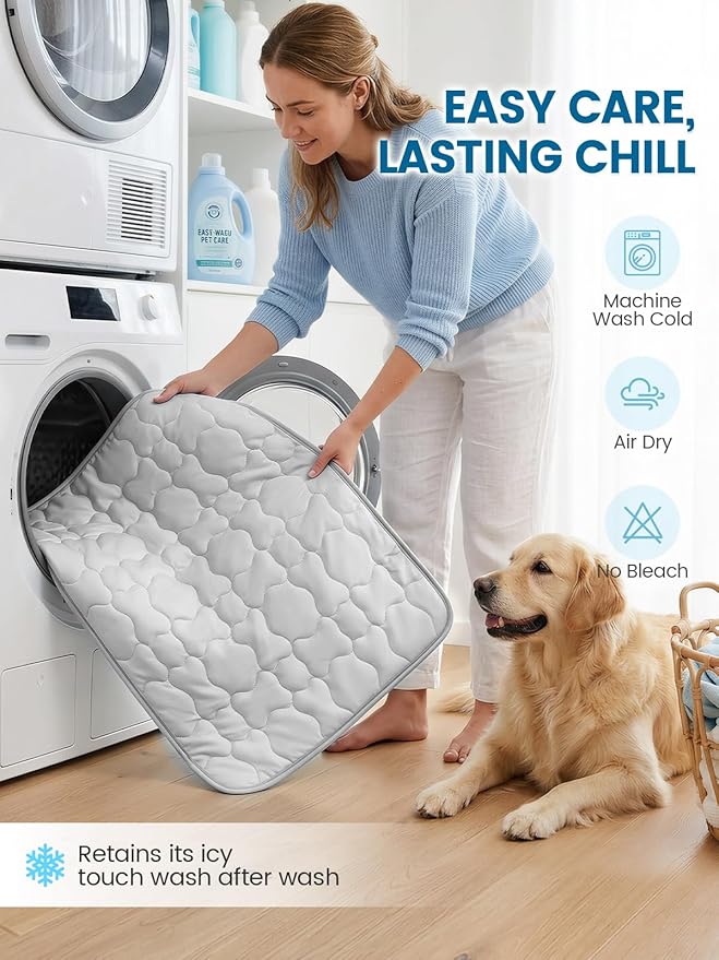Mora Pets Dog Cooling Mat Pet Cooling Pad for Dogs & Cats Q-Max>0.5, Breathable Washable Self Cool Dog Mat for Indoor Floors, Crate, Sofa & Outdoor Use, Non Gel Summer Ice Silk Cold Pad Medium 36x27