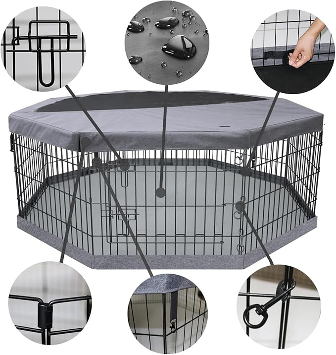 PETIME Foldable Metal Dog Exercise Pen/Pet Puppy Playpen Kennels Yard Fence Indoor/Outdoor 8 Panel 24" W x 36" H with Top Cover and Bottom Pad (Playpen+Bottom+Top Cover, 8 Panels 36" H)