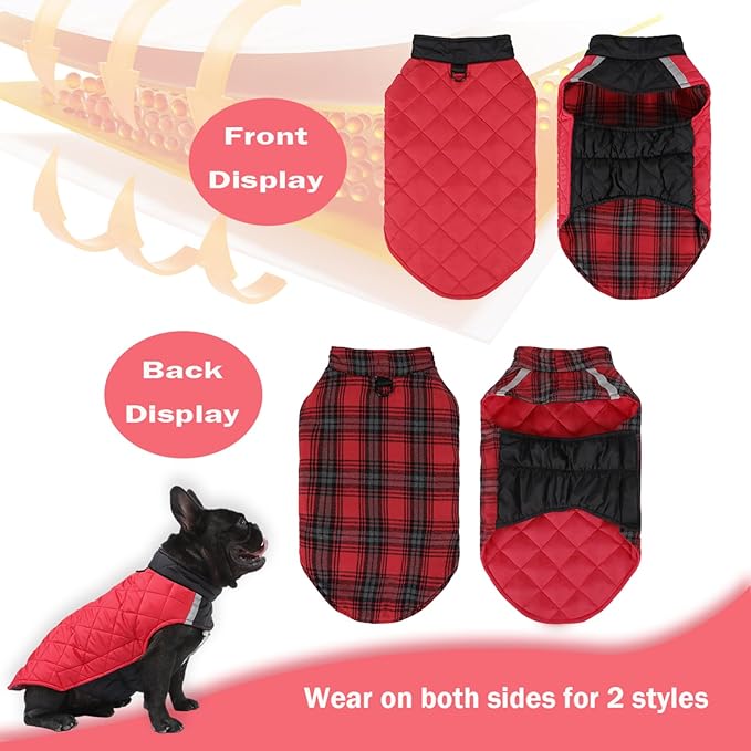 Dog Winter Coat for Large Dogs,Warm Reversible Puffer Jacket Lightweight Pet Vest Snowsuit with D-Ring,Waterproof Dog Cold Weather Coats Small to Large Breed Dogs Clothes,Red,3XL