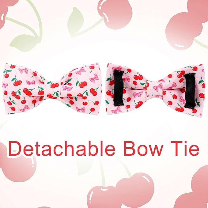 Spring and Summer Dog Collar with Bow Tie, Spring Cherry Bowtie Collar for Girl Boy Dog with Metal Buckle, Pink Bow Collar for Dogs, M