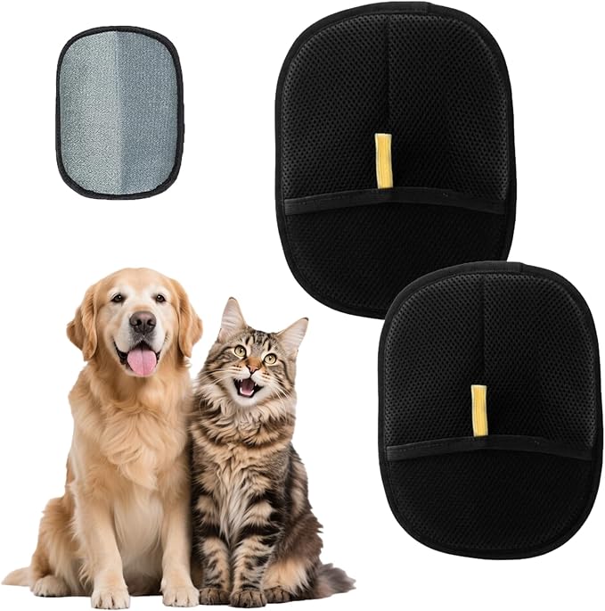 Electrostatic Pet Hair Remover Gloves (2-Pack) - Washable & Reusable Dog & Cat Hair Roller Alternative for Couch, Clothes & Car
