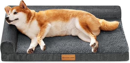 Patas Lague Orthopedic Dog Bed Medium Size Dog 30''X20'', Waterproof L Bolster Medium Pet Sofa Beds with Removable Washable Cover, Soft Comfortable Pet Couch Crate Mat with Nonskid Bottom, Dark Grey