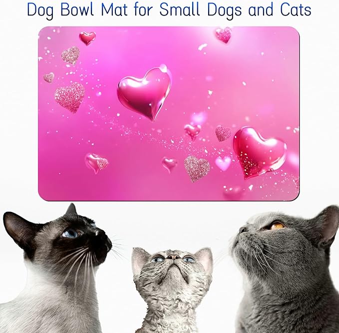 Dog Food Mat, 15.7" x 23.6" Absorbent Pet Feeding Mat for Food and Water, Waterproof Diatom Mud Pet Placemat with Non-Slip Rubber Backing, Easy Clean Cat Bowl Mat for Floors - Pink Love