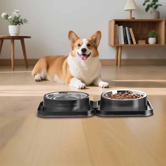 2PCS Stainless Steel Dog Food and Water Bowls Set, Freely Combinable Feeding Set for Dogs Cats, Spill Proof Neater Dog Bowls, Non-Slip Pet Feeder Bowl Dogs Water Bowl for Puppy Breed