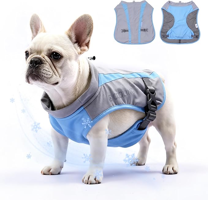 Mora Pets Dog Cooling Vest for Summer Lightweight Breathable UPF 50 Sun Protection Evaporative Cooling Adjustable Fit with Hidden Leash Access for Small Medium Large Dogs Light Gray Blue M