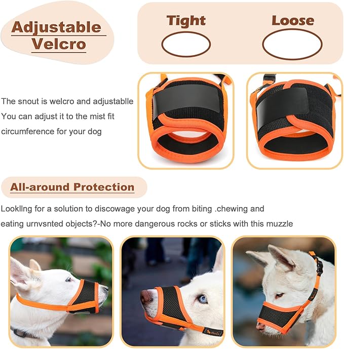 HEELE Dog Muzzle,Soft Nylon Muzzle Anti Biting Barking Chewing,Air Mesh Breathable Drinkable Adjustable Loop Pets Muzzle for Small Medium Large Dogs 4 Colors 4 Sizes (Orange, L)