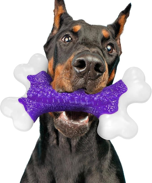 Kseroo Indestructible Dog Toys for Aggressive Chewers: Bacon Flavored Hard Nylon Bone Chew Toys, Tough Dog Chew Toys for Large Dogs, Dog Toys to Keep Them Busy for Medium Large Breed, Purple