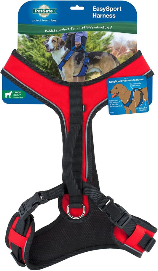 PetSafe EasySport Dog Harness Adjustable, Padded Dog Harness with Control Handle and Reflective Piping Large, Red