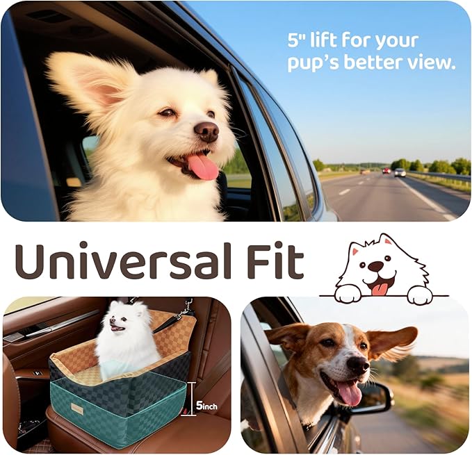 Dog Car Seats for Small Medium Dogs Up to 35lbs | Elevated Dog Booster Seat with Detachable Washable Cover & Cushion | Memory Foam Pet Car Travel Seat with Safety Belt and Storage Pockets