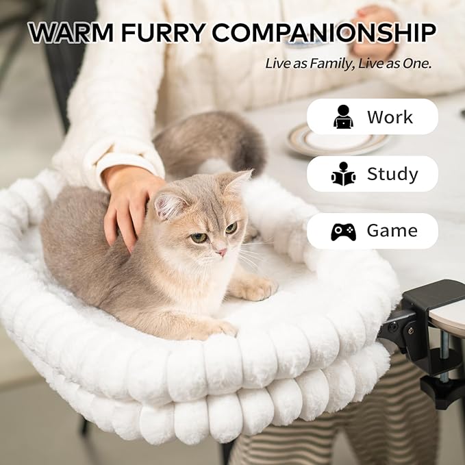 CHEERPALS Cat Desk Bed with Reversible Cushion, 90°Foldable Cat Hammock for Desk Mounted Removable & Washable, Suitable for Medium-to-Large Cats and Puppy, Cloud Series(White, Large)