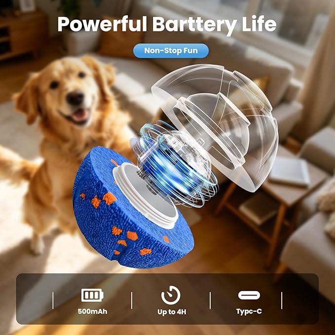 Smart Interactive Dog Ball Toys - Auto Bouncing & Rolling, Chew-Resistant E-TPU Material, 3 Interactive Modes, IPX7 Waterproof, Smart Chase Pet Toy Ball for Medium and Large Dogs - Blue