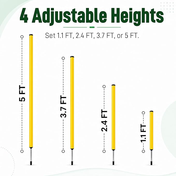 6 Pcs Soccer Agility Poles for Training, 5 FT Adjustable Speed and Agility Training Equipment for Football/Basketball/Horse/Dog Practice, Soccer Sticks with Steel Ground Nails Outdoors